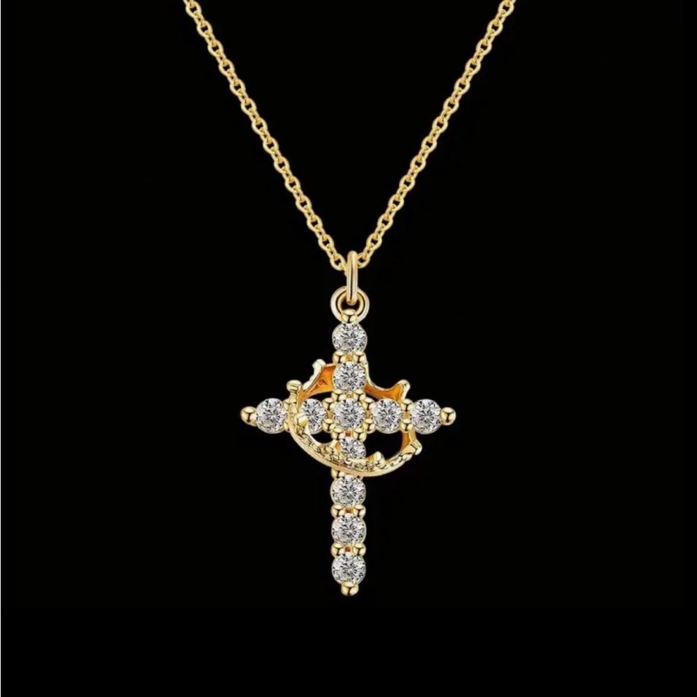 Cross With Crown Necklace